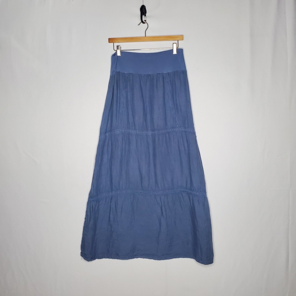 Keysha Italy Linen Embroidered Tiered Maxi Skirt XL Boho Fairy Cottagecore Farm